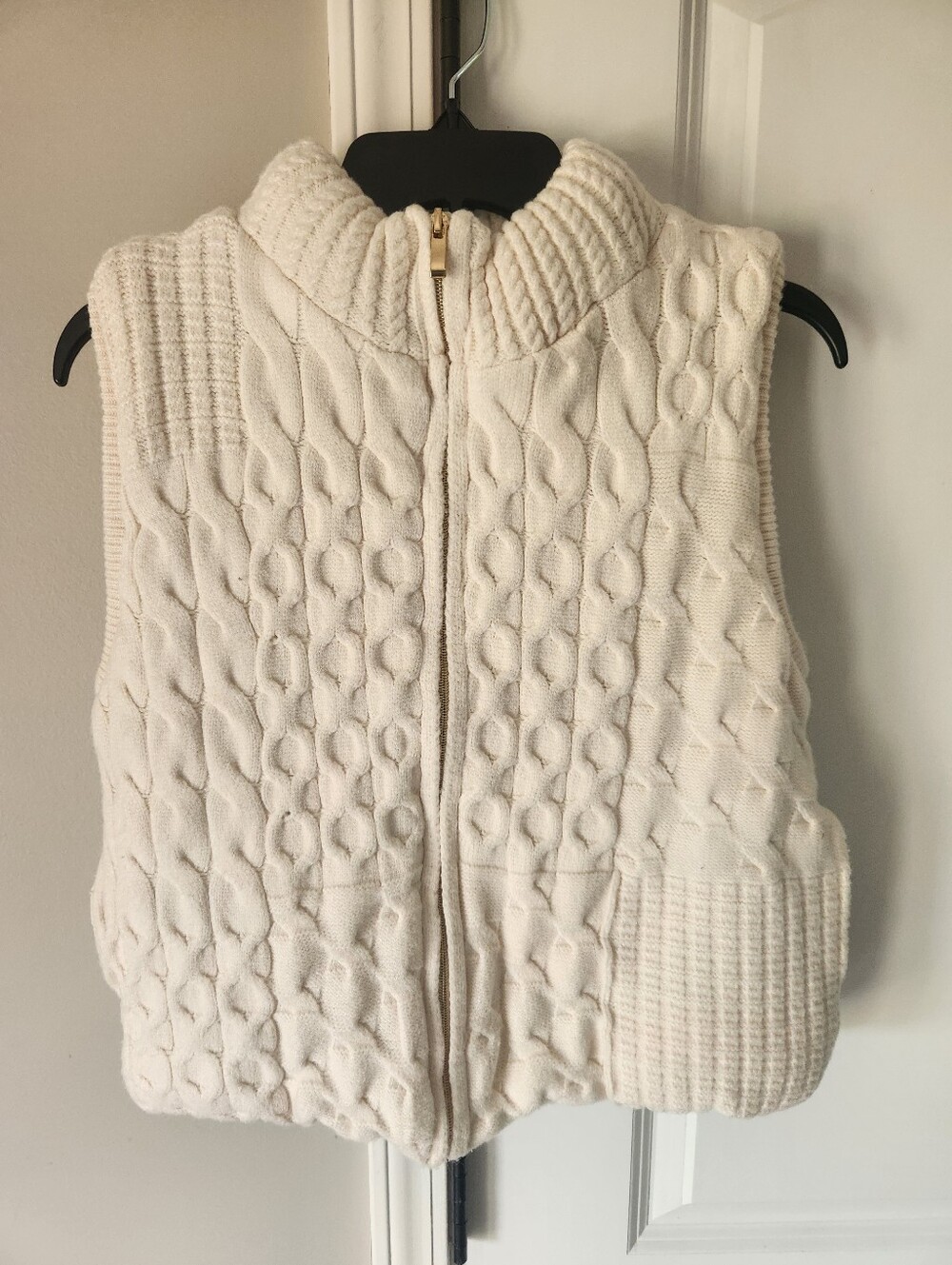 Joie Cream Cable-Knit Zip Front Sweater Vest